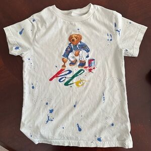 Polo Ralph Lauren Polo Bear Kids T-Shirt White Paint Splatter | Size 4 (Est.)
